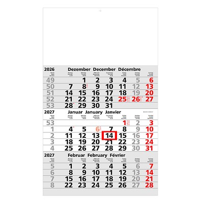 Geiger-Notes 3-Monats-Wandkalender Basic 2027, hellgrau
