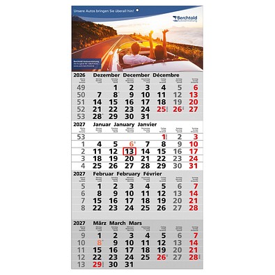 4-Monats-Wandkalender Quattro grau, B4 versandfähig, 2027