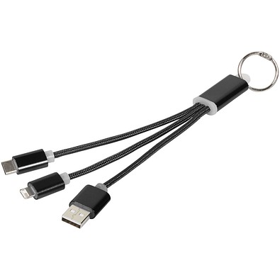 3-in-1 Metall-Ladekabel mit Schlüsselanhänger, schwarz