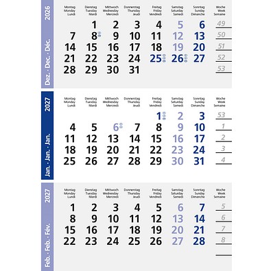3-Monats-Ersatzkalendarium, grau/blau, 2-Jahre, 2027/2028