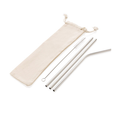 3-teiliges Trinkhalm-Set aus Stainless Steel, silber