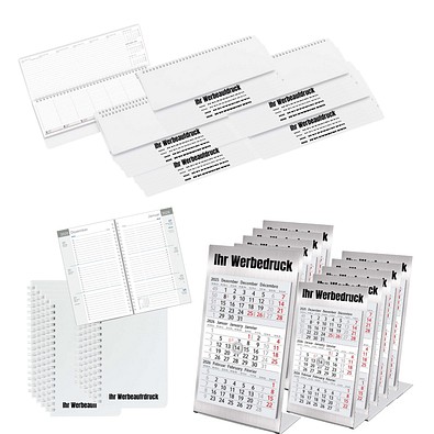 Kalender Set 60-teilig 2027, inkl. Druck, weiß/silber
