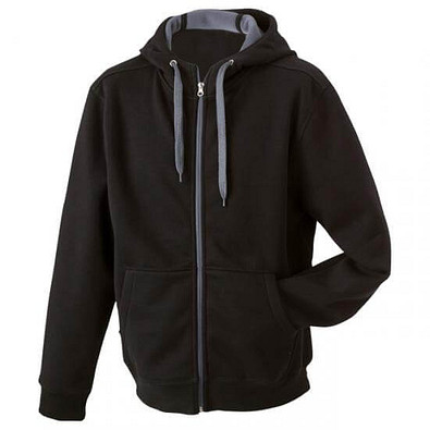 JAMES & NICHOLSON Unisex Jacke mit Kapuze, schwarz/grau, L