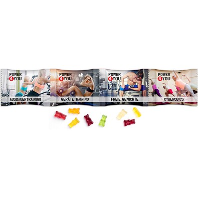 4er Kettenbeutel, 20 g, Gummibärchen, Folie transparent, inkl. Druck