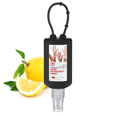 Handreinigungsspray antibakteriell, inkl. Druck, Bumper 50 ml, schwarz