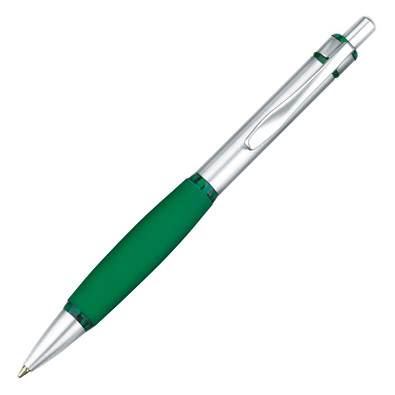 LANCE® Metall-Kugelschreiber Rubber Grip, blaue Mine, silber/grün