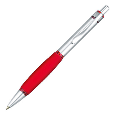 LANCE® Metall-Kugelschreiber Rubber Grip, blaue Mine, silber/rot