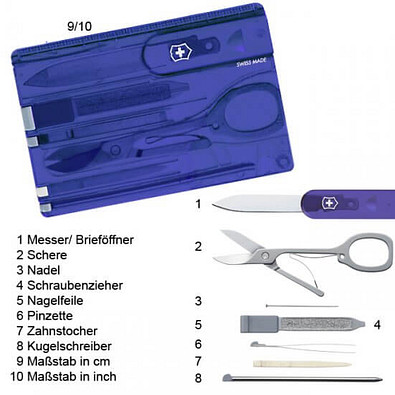 VICTORINOX Multifunktions-Set SwissCard, blau/transparent VICTORINOX Multifunktions-Set SwissCard, blau/transparent