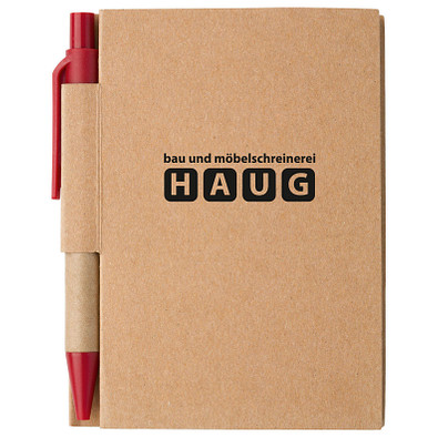 Notizbuch mit Kugelschreiber Mini, liniert, natur/rot