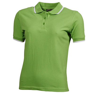 JAMES & NICHOLSON Damen Poloshirt Pique, hellgrün/weiß, XL