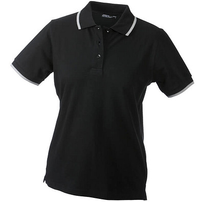 JAMES & NICHOLSON Damen Poloshirt Pique, schwarz/silber, L