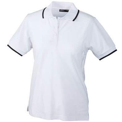 JAMES & NICHOLSON Damen Poloshirt Pique, weiß/dunkelblau, L