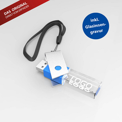 USB-Stick TURN 3D inkl. Gravur, 8 GB, blau