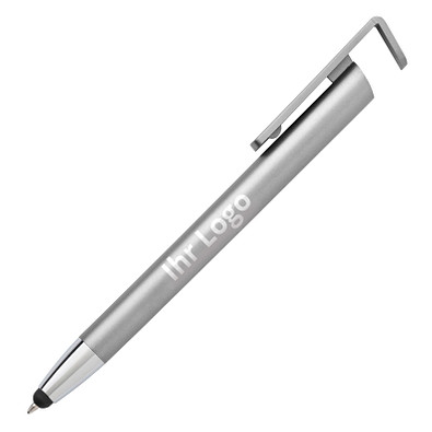 Touch-Kugelschreiber mit Handyhalter, blaue Mine, silber