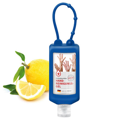 Handreinigungsgel, inkl. Druck auf Body Label, Bumper 50 ml, blau