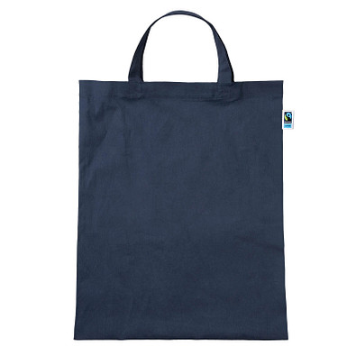 Fairtrade Baumwolltasche mit kurzen Henkeln, dunkelblau