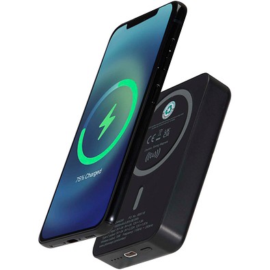 Acrab 15 W 10.000 mAh magnetische kabellose Powerbank mit 20 W PD aus recyceltem Kunststoff, schwarz