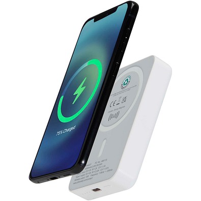 Acrab 15 W 10.000 mAh magnetische kabellose Powerbank mit 20 W PD aus recyceltem Kunststoff, weiss