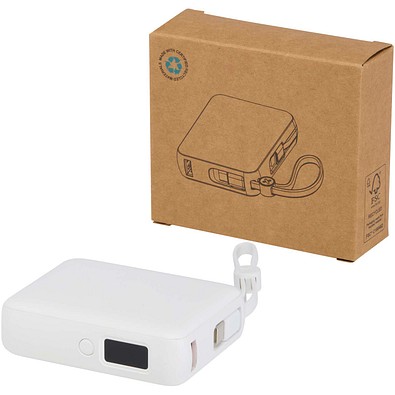 Acrux 35 W 10.000 mAh Tablet Powerbank mit integriertem Typ-C-Kabel aus recyceltem Kunststoff, weiss