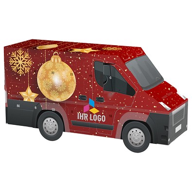 Adventskalender Transporter, share Schokotäfelchen, Christbaumkugeln Gold