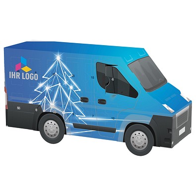 Adventskalender Transporter, share Schokotäfelchen, LED Tanne