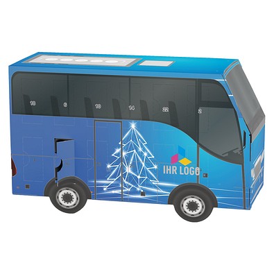 Adventskalender Bus, share Schokotäfelchen, LED Tanne