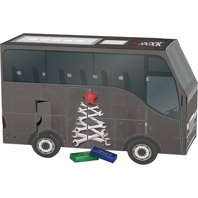 Adventskalender Bus, Lindt Schokotäfelchen, Schraubenschlüssel-Tanne