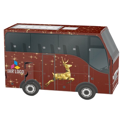 Adventskalender Bus, share Schokotäfelchen, Rentier, Gold