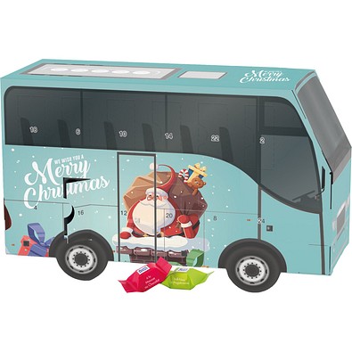 Adventskalender Bus, Ritter SPORT Schokowürfel, Weihnachtsmann im Kamin
