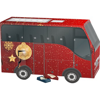 Adventskalender Bus, Sarotti Schokotäfelchen, Christbaumkugeln Gold
