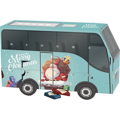 Adventskalender Bus, Sarotti Schokotäfelchen, Weihnachtsmann im Kamin