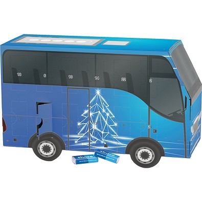Adventskalender Bus, share Schokotäfelchen, LED Tanne