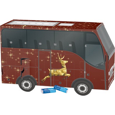Adventskalender Bus, share Schokotäfelchen, Rentier, Gold