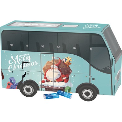 Adventskalender Bus, share Schokotäfelchen, Weihnachtsmann im Kamin