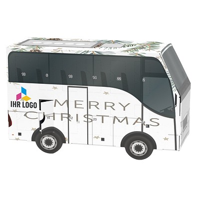 Adventskalender Bus, share Schokotäfelchen, Tannenzweige