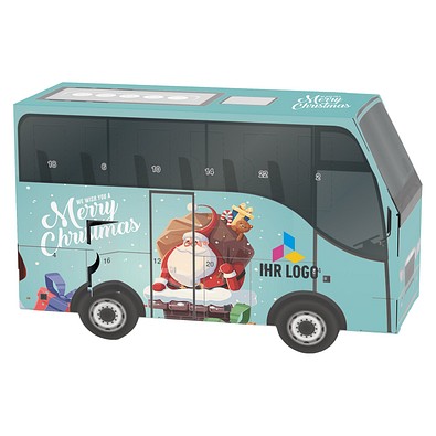 Adventskalender Bus, share Schokotäfelchen, Weihnachtsmann im Kamin