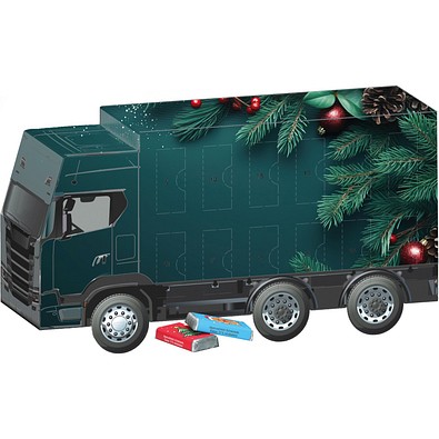 Adventskalender LKW,  Alpenmilch-Schokotäfelchen, Edle Tannenzweige
