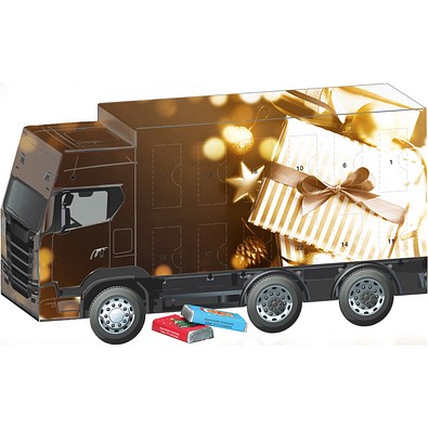 Adventskalender LKW,  Alpenmilch-Schokotäfelchen, Gold-Paket