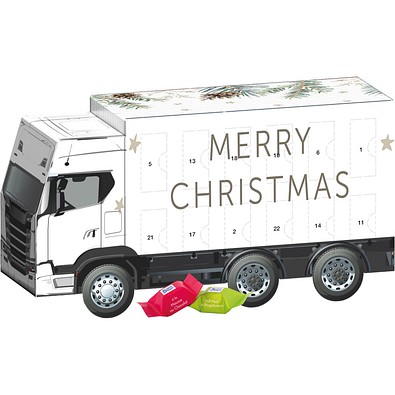 Adventskalender LKW, Ritter SPORT Schokowürfel, Tannenzweige