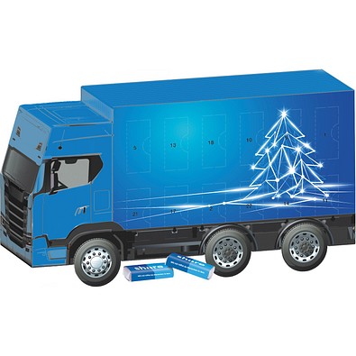 Adventskalender LKW, share Schokotäfelchen, LED Tanne