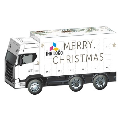 Adventskalender LKW, Lindt Schokotäfelchen, Tannenzweige