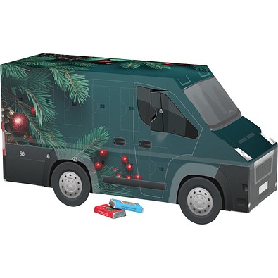 Adventskalender Transporter, Alpenmilch-Schokotäfelchen, Edle Tannenzweige