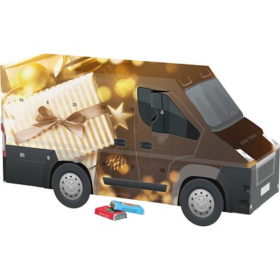 Adventskalender Transporter, Alpenmilch-Schokotäfelchen, Gold-Paket