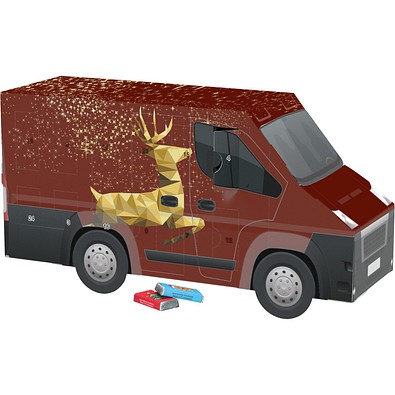 Adventskalender Transporter, Alpenmilch-Schokotäfelchen, Rentier, Gold