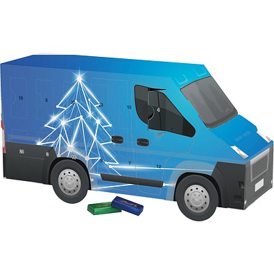 Adventskalender Transporter, Lindt Schokotäfelchen, LED Tanne