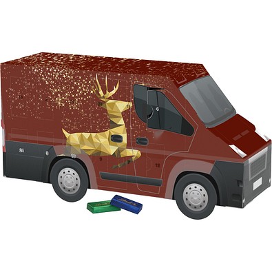 Adventskalender Transporter, Lindt Schokotäfelchen, Rentier, Gold