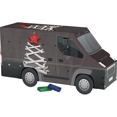 Adventskalender Transporter, Lindt Schokotäfelchen, Schraubenschlüssel-Tanne