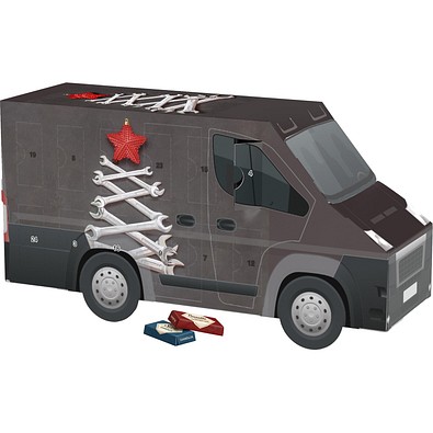 Adventskalender Transporter, Sarotti Schokotäfelchen, Schraubenschlüssel-Tanne