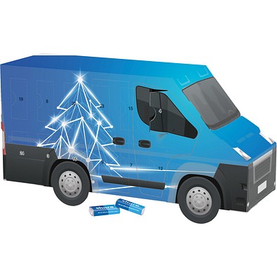 Adventskalender Transporter, share Schokotäfelchen, LED Tanne