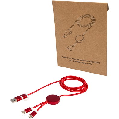 Alasia 150 cm 5-in-1 Kabel aus recyceltem Kunststoff für Datenübertragung und 27W Schnellladung, rot